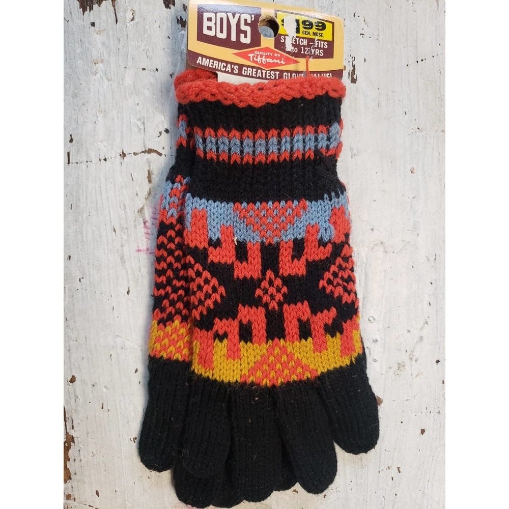 NEW VINTAGE Tiffani boys gloves black knit <12 years